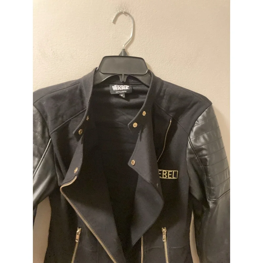 Star Wars Moto Jacket Black Rebel Faux Leather Zip Front Sz M - Picture 7 of 11